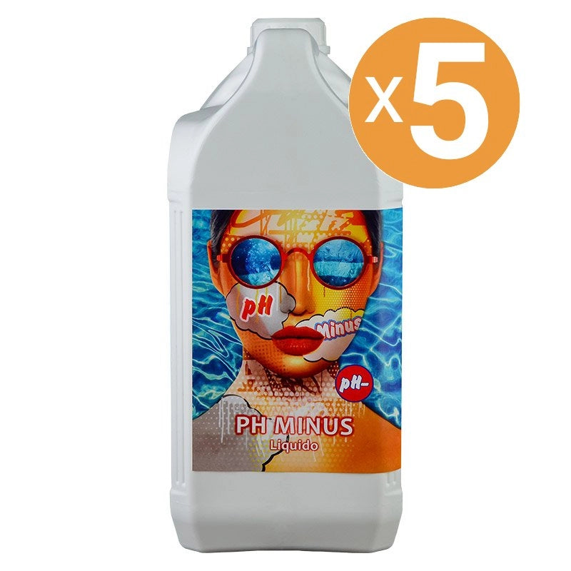 Riduttore Ph Minus Liquido Piscina, 5 Confezioni Da 5 Kg