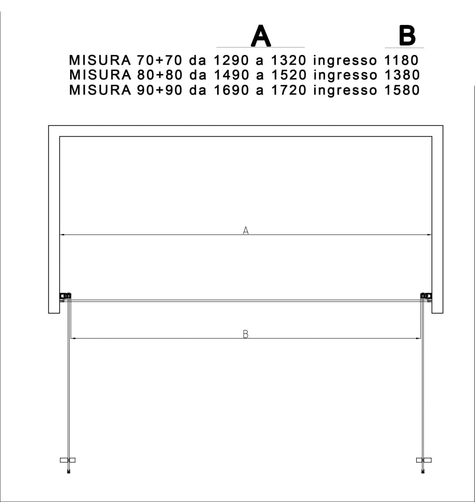 Porta Parete Doccia 160 cm 2 Ante Batttenti in Cristallo Trasparente 6mm H195 Bonussi Alexia