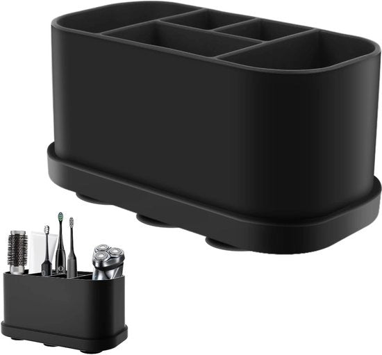 Organizzatore per la doccia - 5 compartimenti - Silicone - Contenitori di archiviazione - Con chiusura ermetica - Adatto per cucina e ufficio - 5 aperture di scarico - Nero