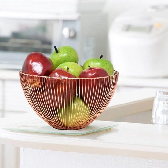 Fruitiera in rosso - fruitiera moderna e antiscivolo - fruitiera e mandola metallica da 25 cm per frutta e verdure fresche