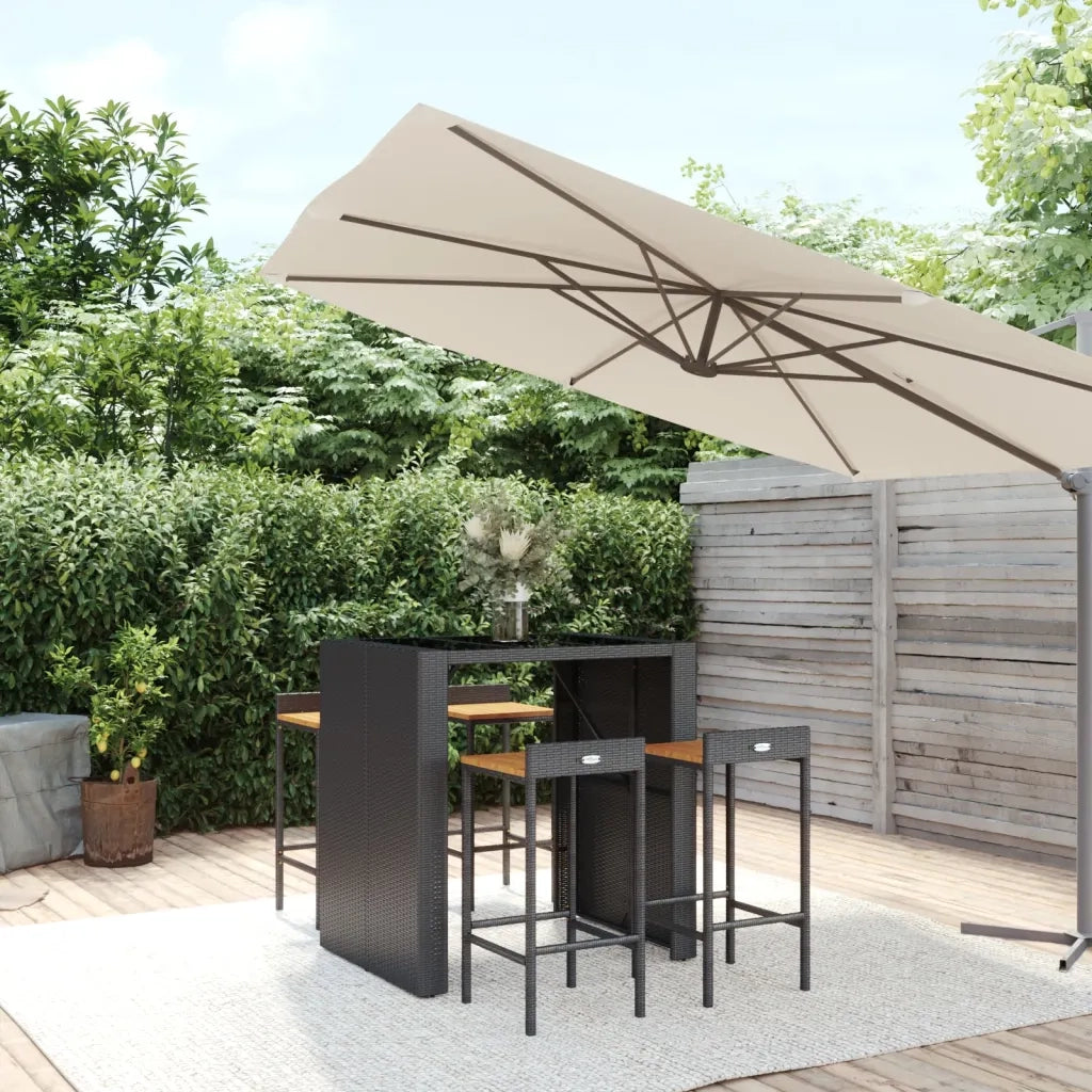 Set Bar Giardino 5 pz Nero Polyrattan e Legno Massello Acacia 3187684