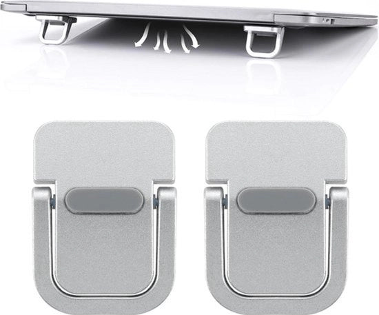 Supporto per laptop mini - 2 pezzi di elevazione del tastierino portatile - sostegno per laptop pieghevole per scrivania - metallo - silicone anti-slip - argento.