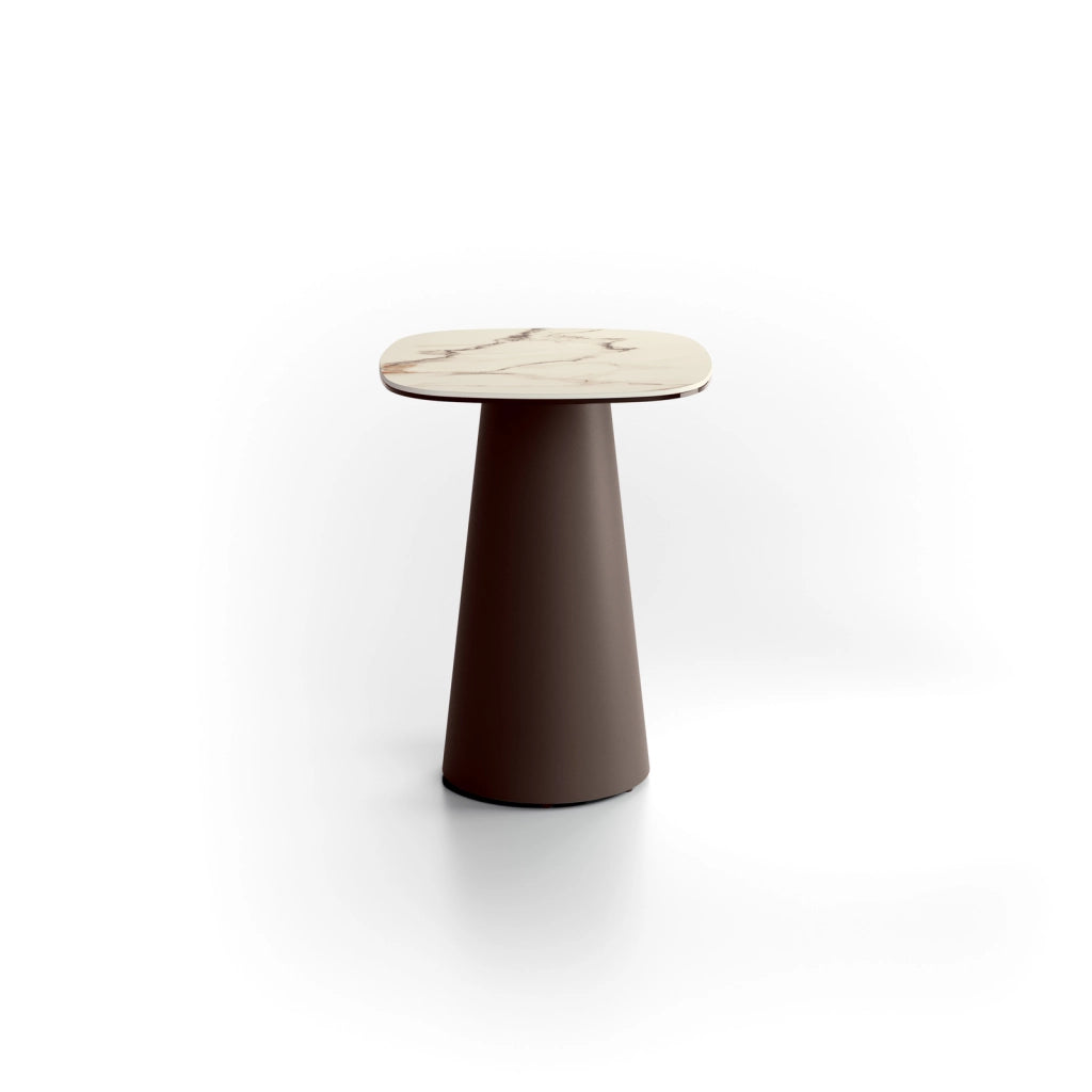 Tavolino Pillar Small con top in ceramica marmo calacatta borghini e struttura in metallo bronzo - Design lussuoso - Stones