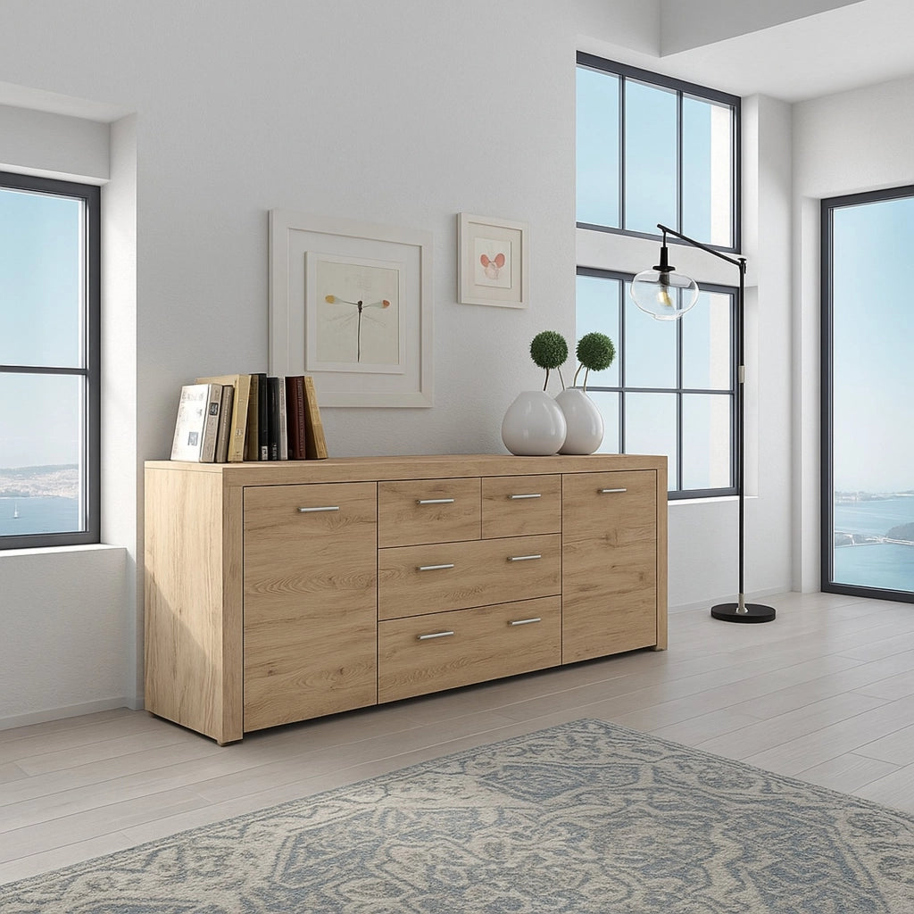 Madia Faggiano, Credenza 3 Cassetti, 167x41x77h cm Marrone Rovere Nodi
