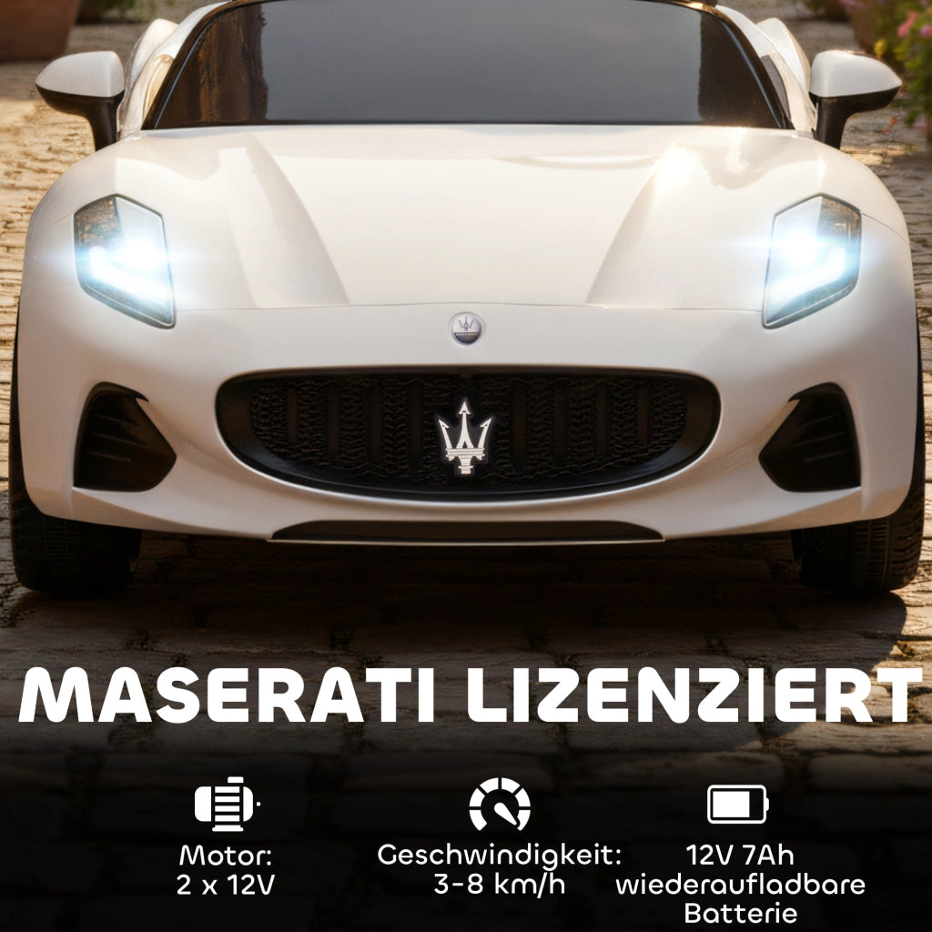Auto elettrica Maserati per bambini 2 posti ¨C Xylo ¨C 12V con telecomando LED e musica bianco