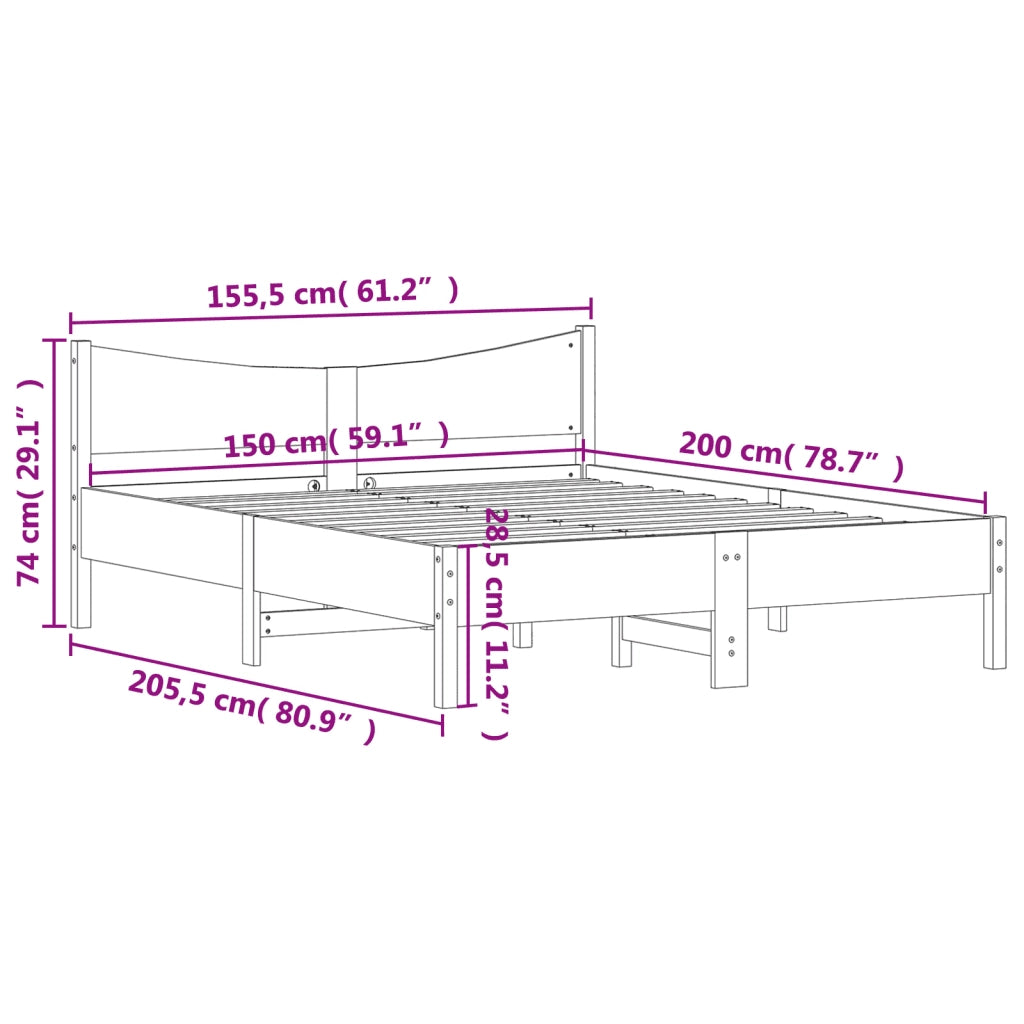Giroletto senza Materasso Bianco 150x200 cm Legno Massello Pino 3216367