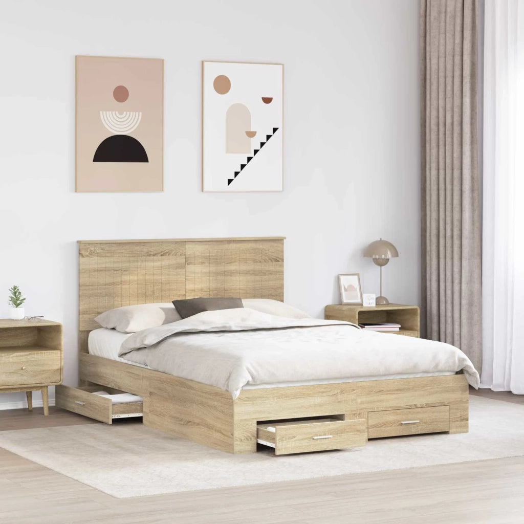 Struttura del letto con testiera Rovere Sonoma 135 x 190 cm