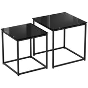 TAVOLINI DA SALOTTO Set da 2 pezzi 42/50 cm Vetro temperato Nero