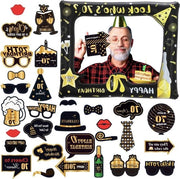 Set di compleanno 70 anni - 33 pezzi con cornice fotografica e box fotografica gonfiabile per accessori di decorazione di compleanno per uomini e donne