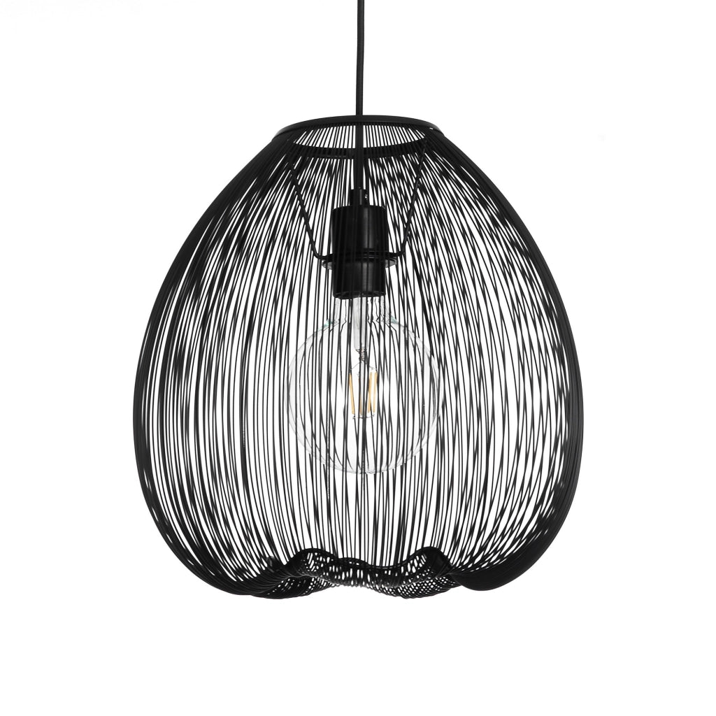 Lampadario in filo di acciaio nero opaco cm. Ø.35 H.36