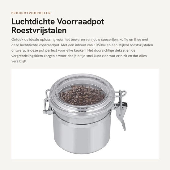 Contenitore di Stoccaggio Aereo 1050ml - Container in Acciaio Inossidabile - Coperchio Vetrato - Chiave di Blocco - Multifunzionale - per Spezie/Caffè/Tè - Contenitore di Cibo