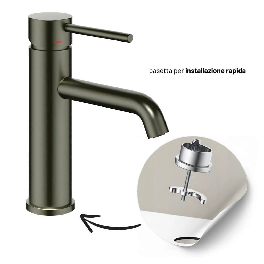 Miscelatore per lavabo jazz con leva in metallo e sistema quickinstall integrato *** finitura- canna di fucile, confe...