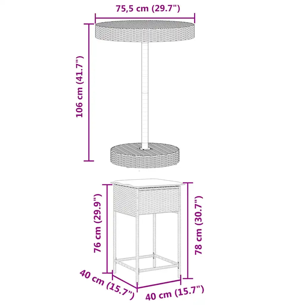 Set Bar da Giardino 5 pz | Set Salotto da Giardino con Cuscini in Polyrattan Nero