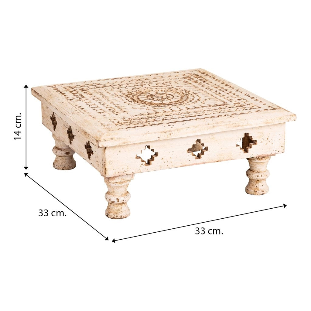 Tavolino in legno intagliato marrone 33x33x14h