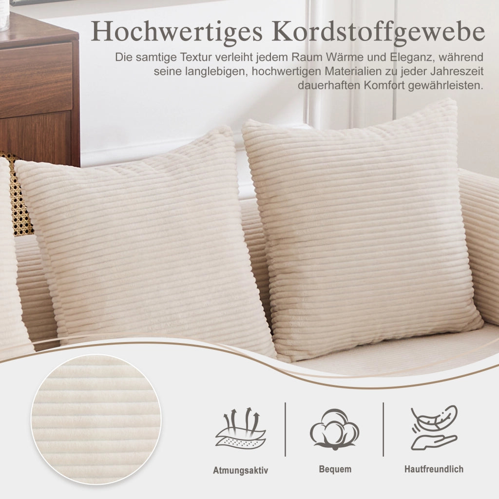 DIVANO modulare in velluto a coste beige con pouf