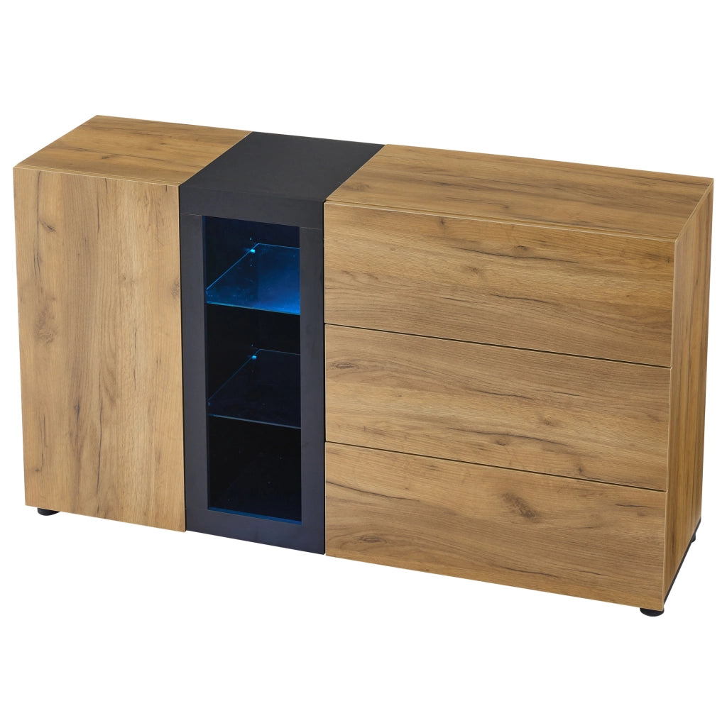 Credenza 140x40x80 cm in truciolato marrone e nero， LED APP， 2 colli