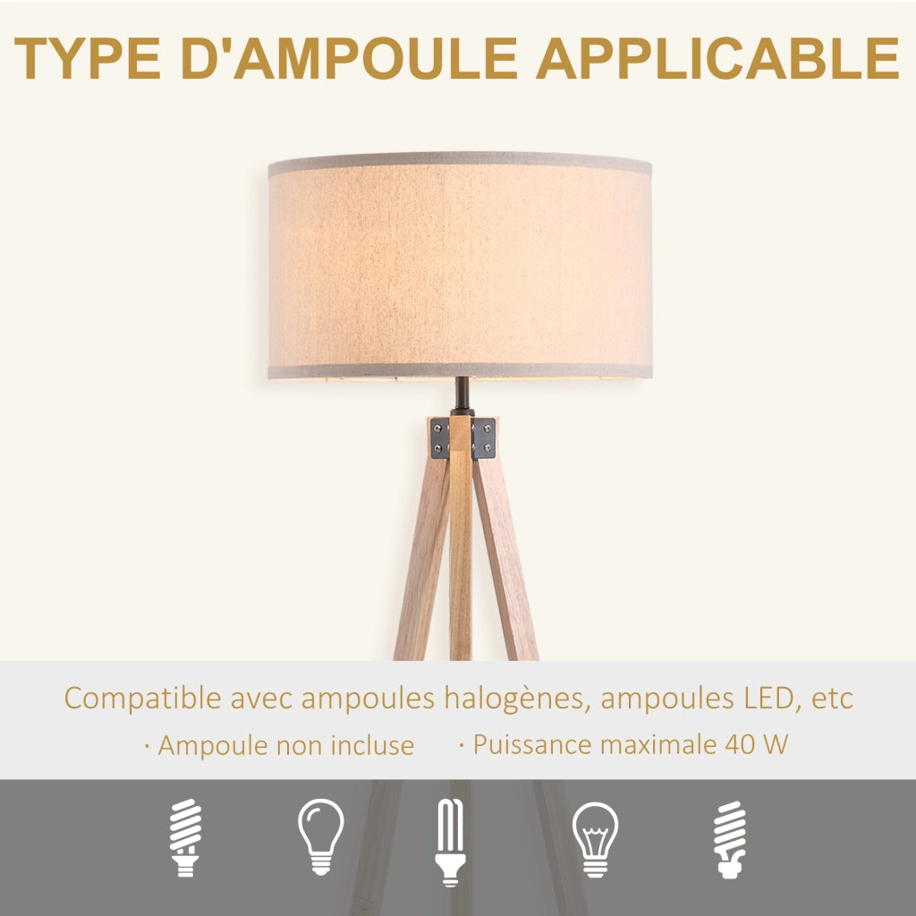 Lampada a Treppiede Stile Scandinavo ¨C zephmum ¨C Legno di Pino Lino Beige 45x45x152 cm