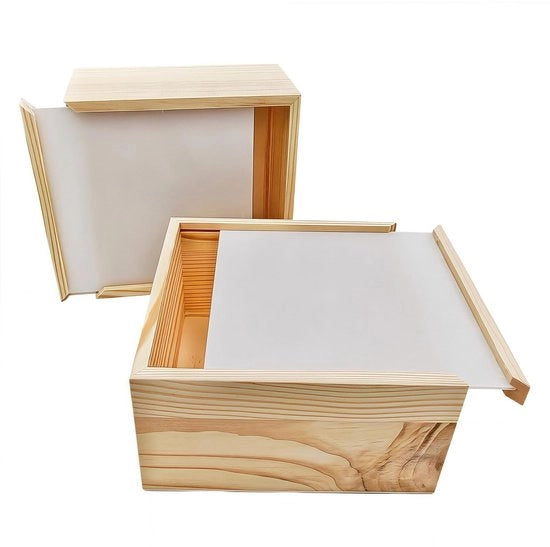 Set di Archiviazione in Legno da 2 con Coperchio Slittante Transparente - Dimensioni 15 x 15 x 8 cm - Scatola di Archiviazione Decorativa