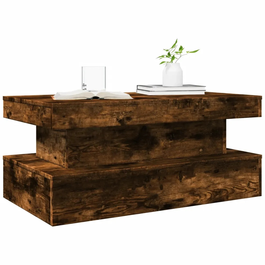 Tavolino da salotto | Tavolino da caff¨¨ | Tavolino da Soggiorno con Luci LED Rovere Fumo 90x50x40 cm