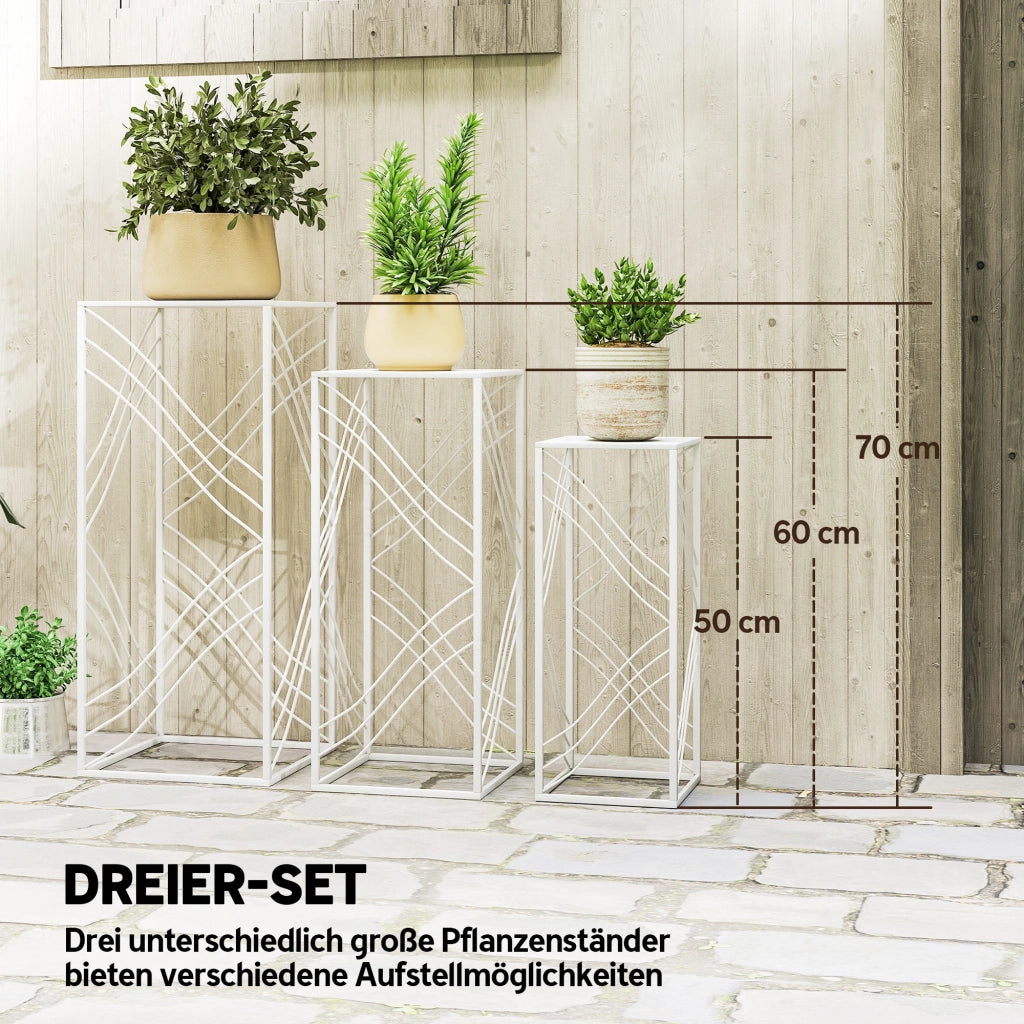 Set 3 Pezzi Pianta Metallico Staccabile ¨C zephmum ¨C Bianco 50x60x70 cm