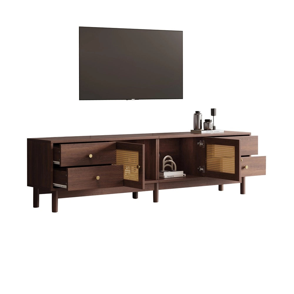 Mobile TV in Legno Scuro con Cassetti e Ante in Rattan ¨C Xylo ¨C 180 cm