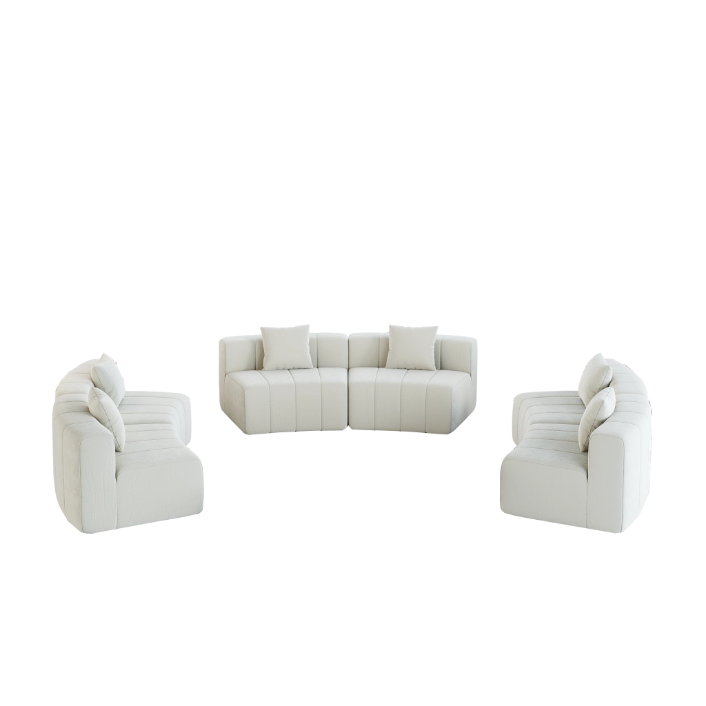 Divano 6 posti con cuscini ¨C Minimal ¨C Tessuto chenille, grigio tortora