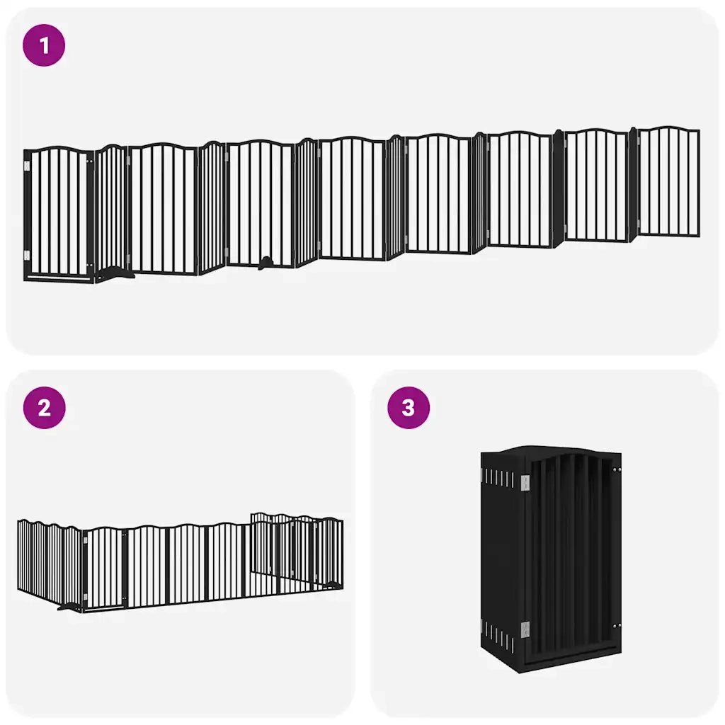 Cancello Cani Porta Pieghevole Nero 15 Pannelli 750 cm Pioppo CFW7744426