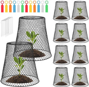 10 pacchi di coperture per piante in metallo con base in terra e etichetta (nero) per protezione delle piante con 10 coperture per piante