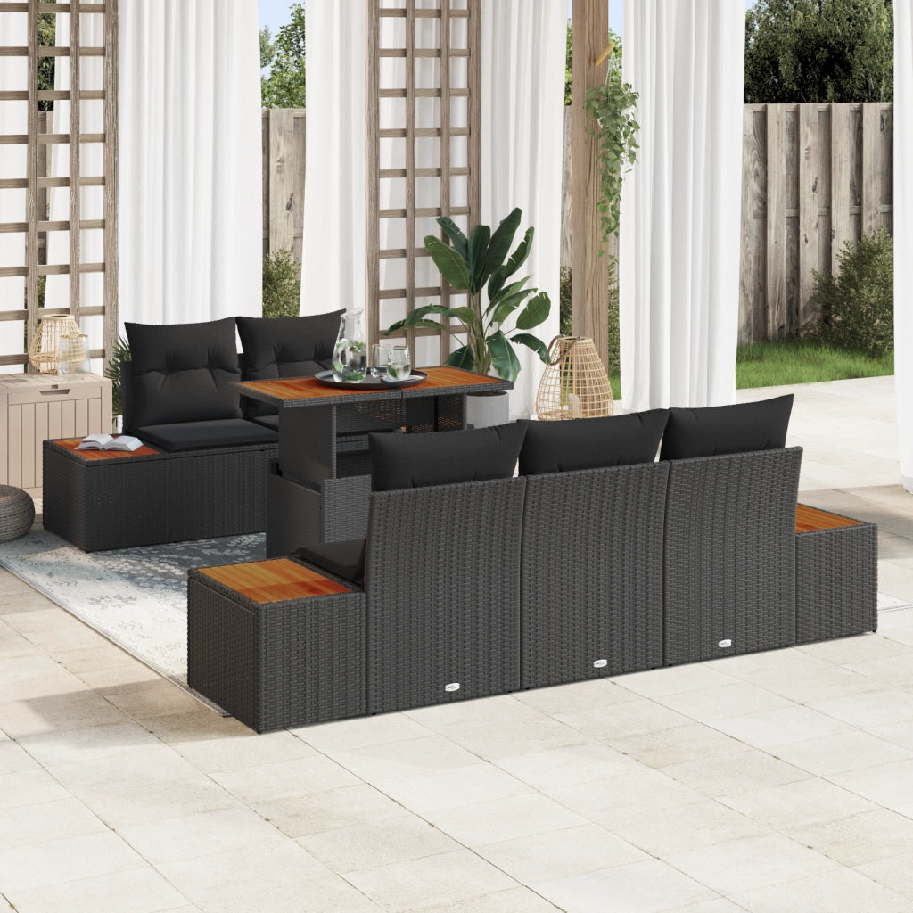 Set di divani da giardino 6 pezzi con cuscini Nero Polirattan