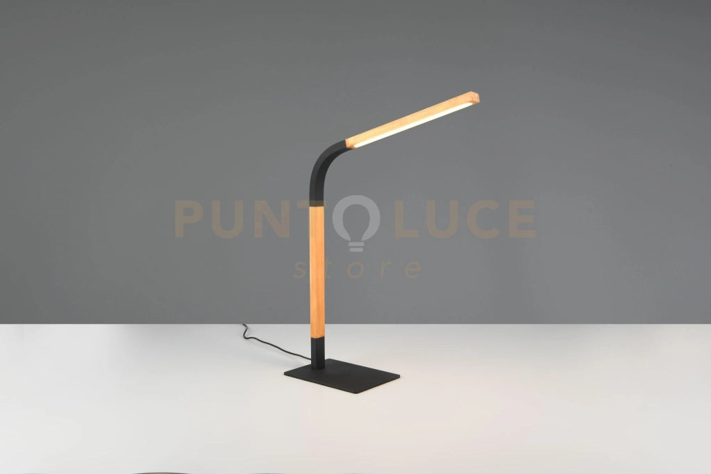 NORRIS LAMPADA DA STUDIO LED  7W 950lm, 3000K METALLO NERO E LEGNO FLESSIBILE CON REGOLAZIONE INTENSITA' H. 42CM