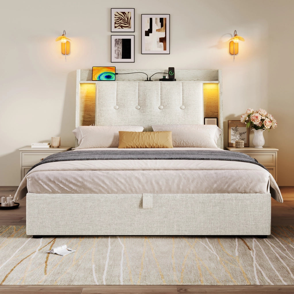 letto imbottito lino beige 90 x 200 cm