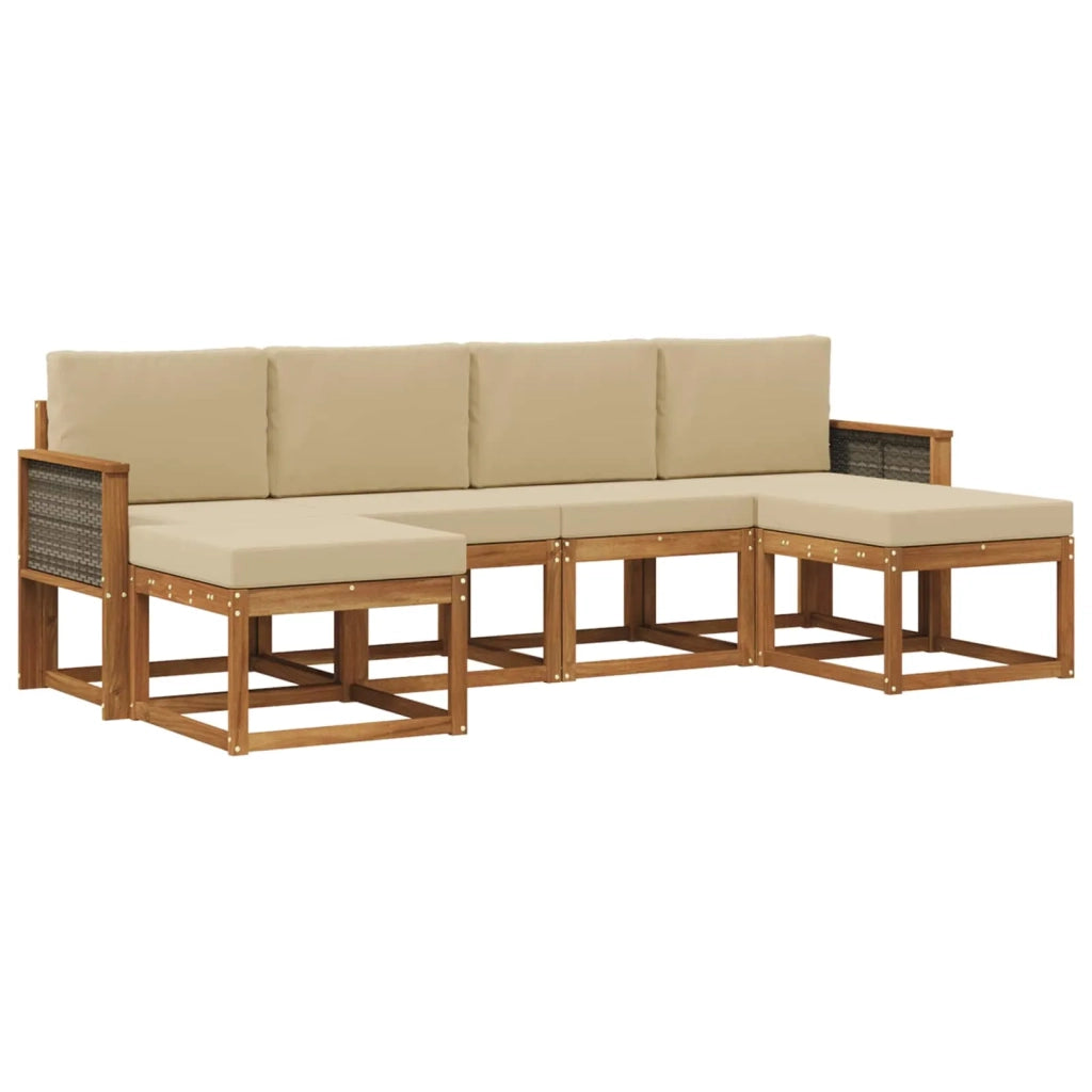 Set di divani da esterno 6 pz Naturale e Beige Poliestere 3385429