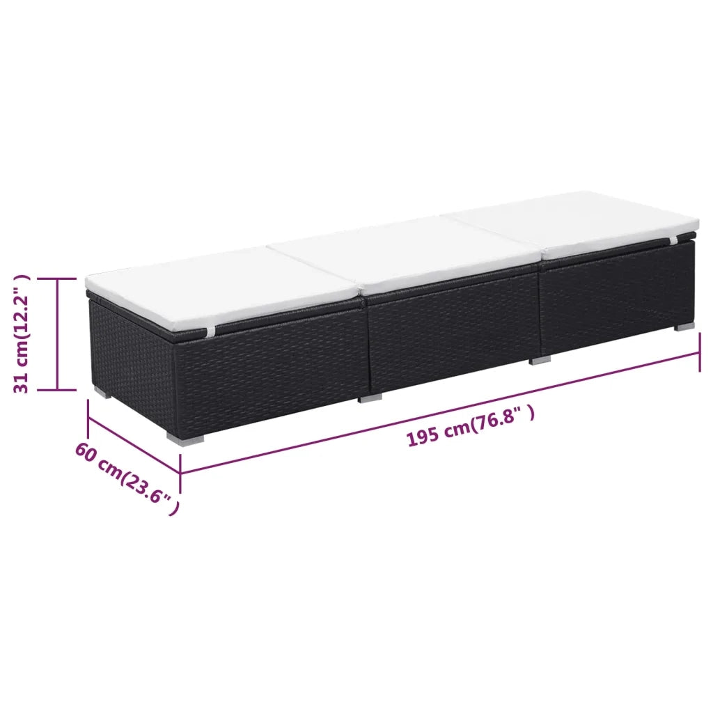 Lettino Prendisole con Cuscino in Polyrattan Nero 44404