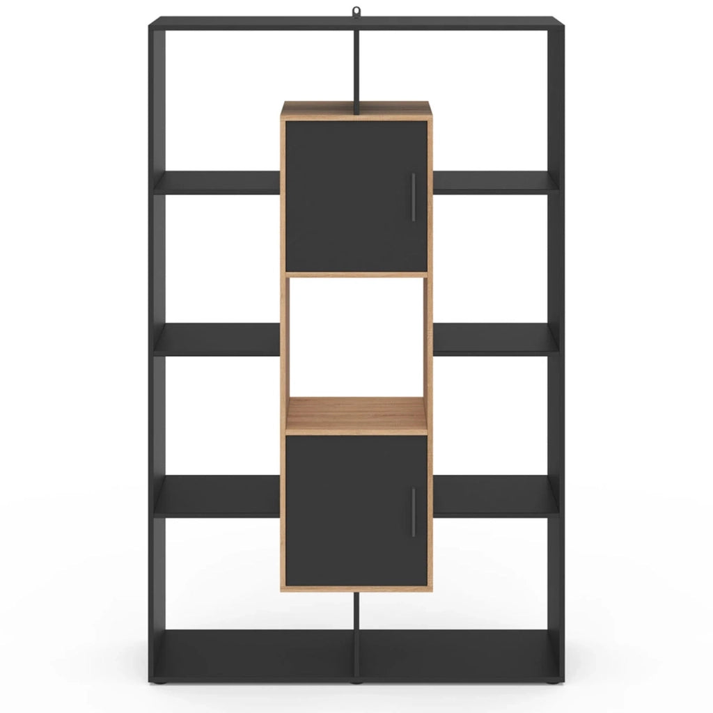 IDMarket - Estantería COLETTE con 11 compartimentos y 2 compartimentos negros y efecto madera H.143 cm
