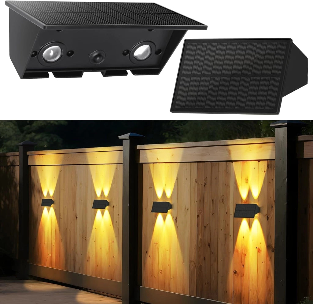 ZMH Lampada da Parete Solare Esterna Luce Calda Alto e Basso 2 Pezzi per Recinzione Giardino Balcone Terrazza