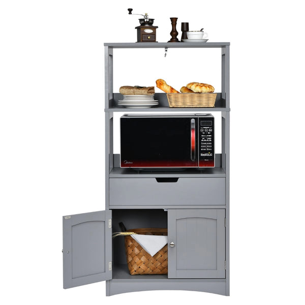Armadietto in legno da cucina con cassetto e mensola, Armadio con 2 ante multiuso per cucina e soggiono Grigio-Credenze buffet