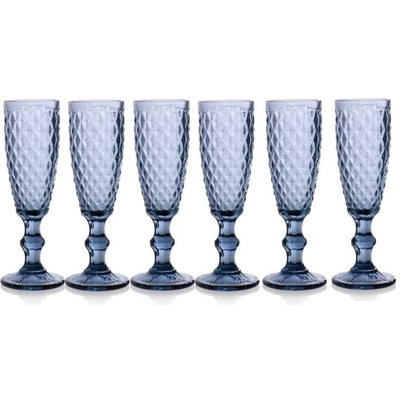 SET 6 CALICI FLUTE DIAMANTE DA 140CC IN COLORE BLU