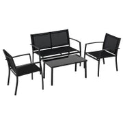 Salotto da Esterno, Set 4 Pezzi con 1 Tavolino, 2 Sedie da Giardino e 1 Panca in Metallo, Nero