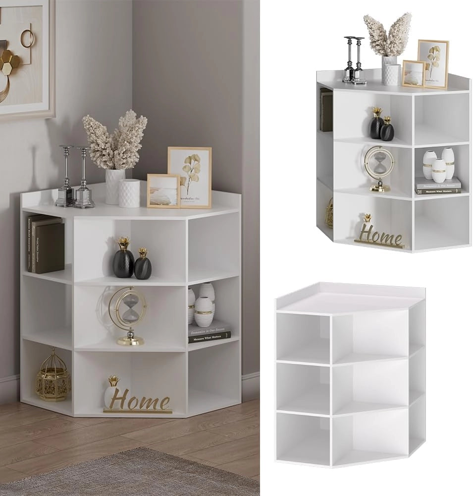 Scaffale angolare Elina, Bianco, 60 x 80 cm, per conservare ed esporre libri o oggetti decorativi