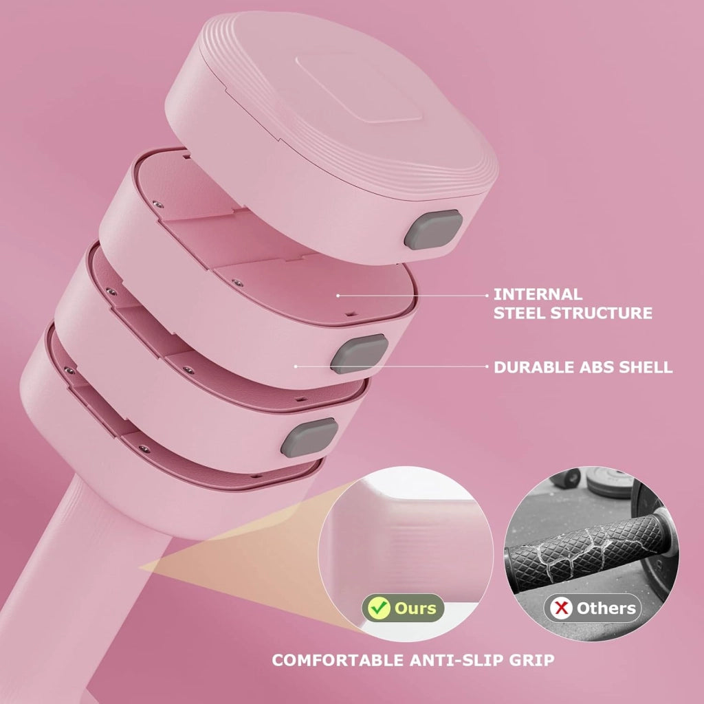 Set di 2 manubri regolabili 2 in 1, per donne e uomini, 4 livelli di peso con adattatore kettlebell, set di manubri per casa (Rosa)