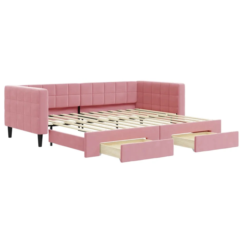 Divano Letto Estraibile con Cassetti Rosa 90x200 cm Velluto 3196742