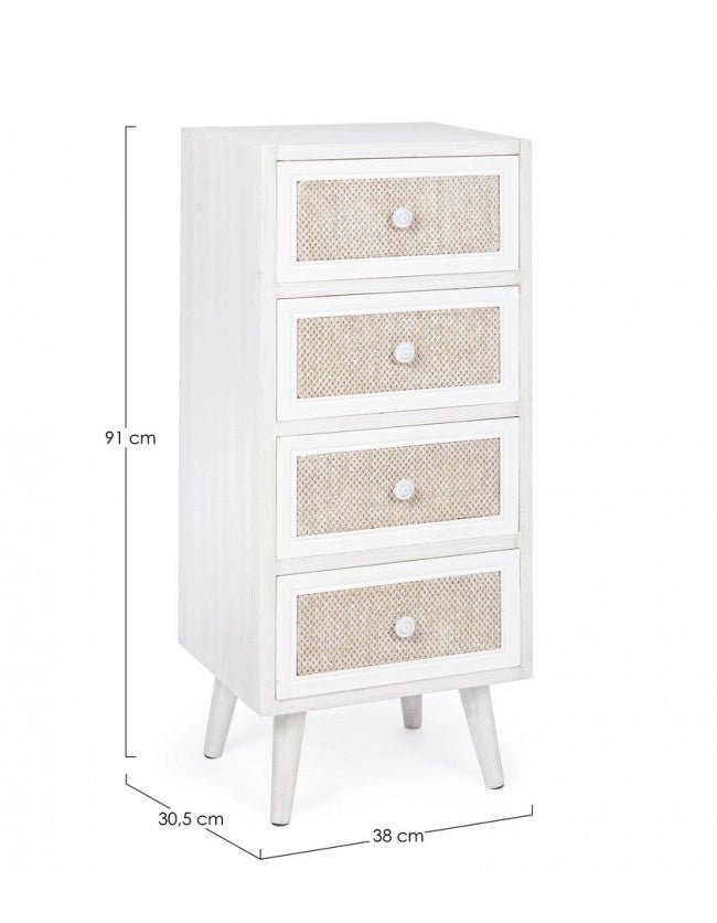 Cassettiera Legno Bianco Stile Boho da Interno - MONIQUE