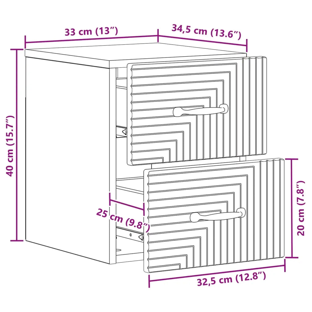 Mobiletto da notte a muro Legno antico 34,5 x 33 x 40 cm 898651
