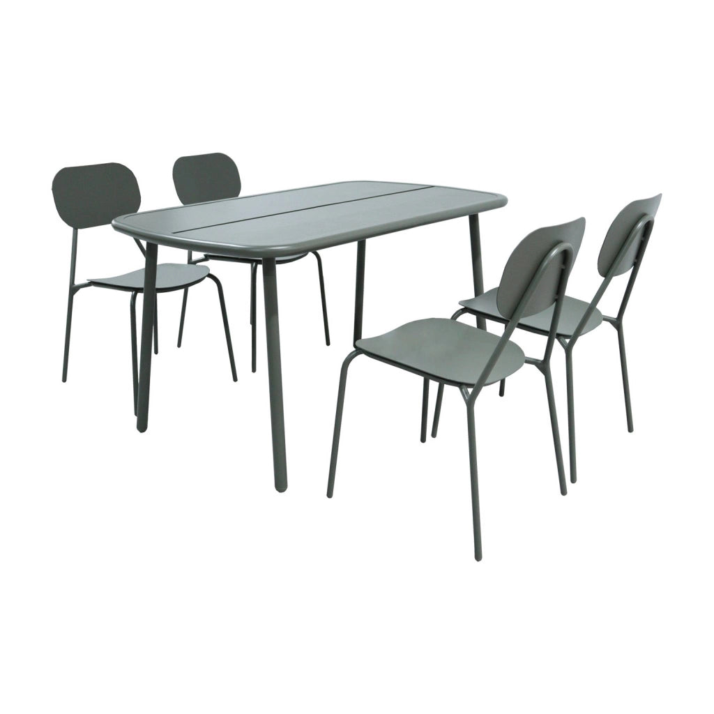 Set tavolo da giardino in alluminio con 4 sedie, verde kaki