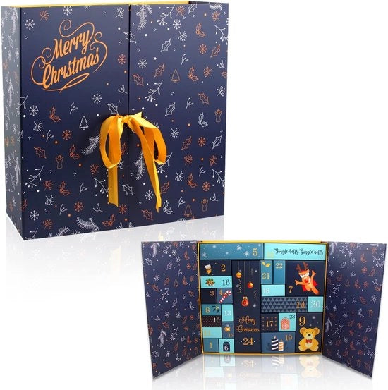 Calendario di Natale, calendario di Natale riutilizzabile, calendario di Natale per decorazioni di Natale, calendario di Natale da assemblare con 24 cassette di regali, per la decorazione di Natale, idee di regali sorpresa (blu)