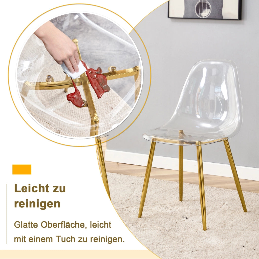 SEDIA da pranzo set da 4 pezzi 83 cm in plastica trasparente con gambe oro