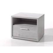 Tavolino da notte MATHEO – 1 cassetto + 1 vano – Grigio effetto legno