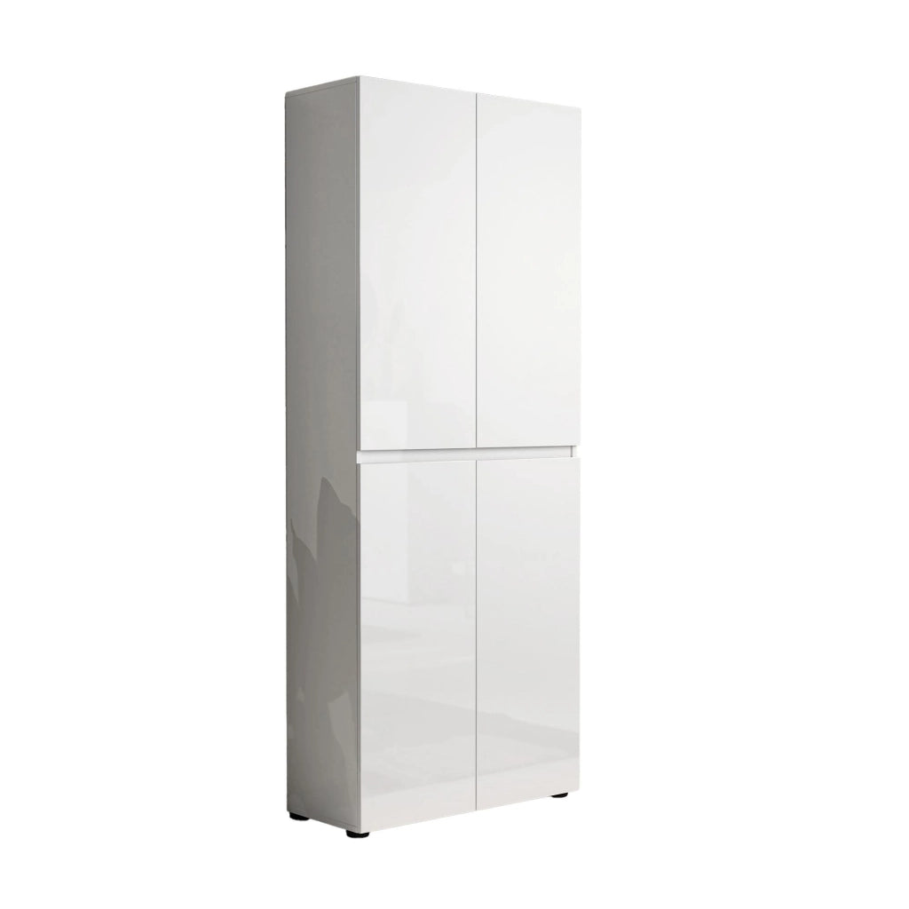 Mobile Portascarpe Antaleone, Scarpiera 36 Paia Made in Italy, 80x34x200h cm Bianco Lucido