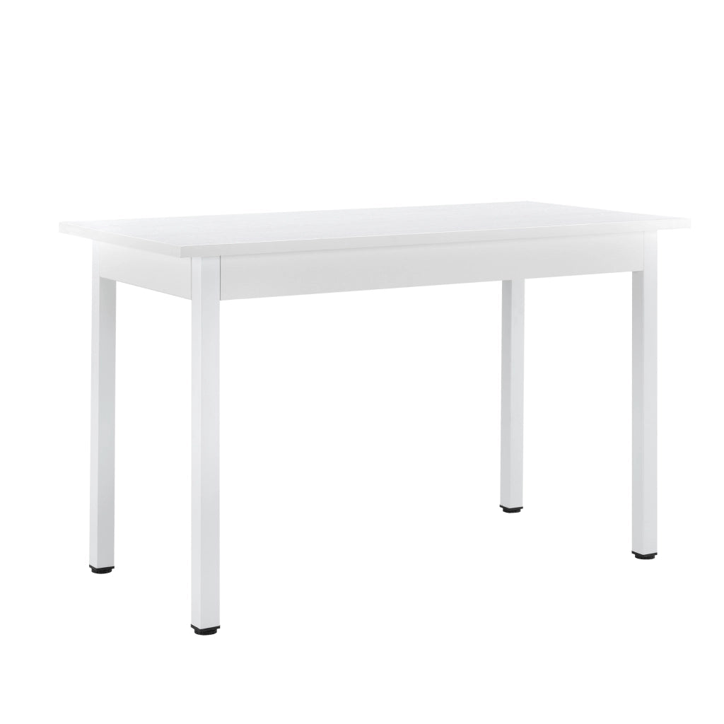 [en.casa] Arredo Sala da Pranzo Tavolo 120 x 60 x 75 cm MDF Bianco con 4 Sedie Imbottite 96 x 43 x 52 cm Acciaio Poliestere Grigio