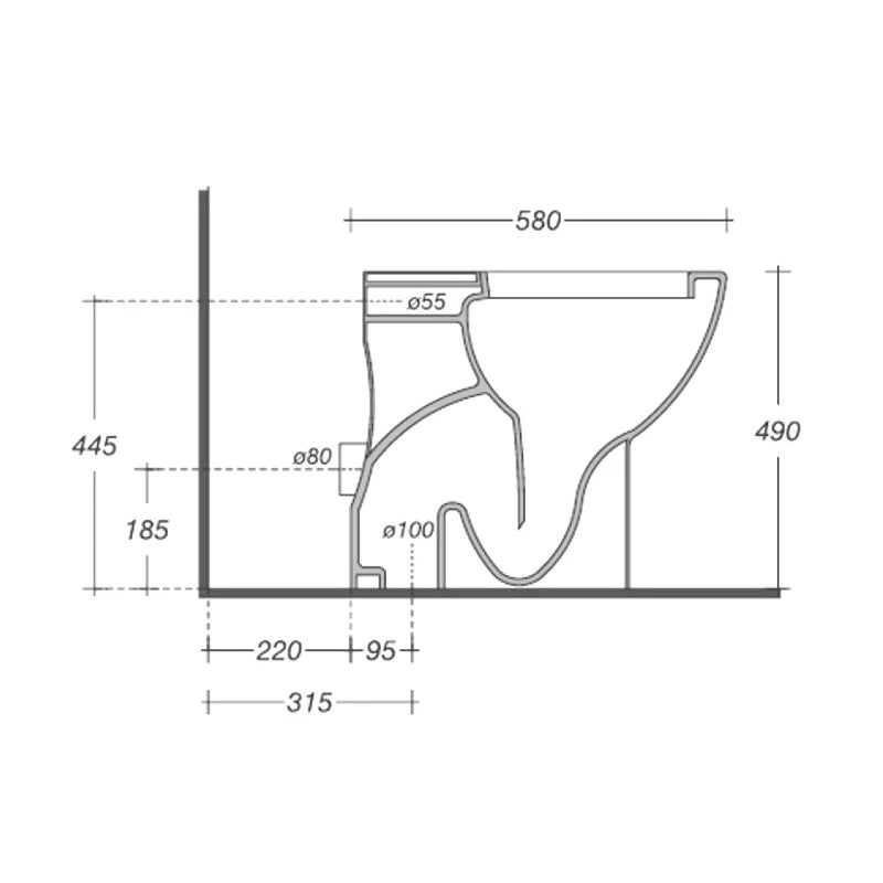 Vaso con scarico a terra e a parete terza età 51 cm con curva tecnica